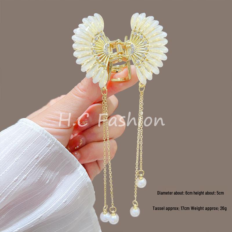 Elegante Schmetterlingsquaste Haarspange – Chinesischer Stil Halb-Pferdeschwanz Klauenclip für Damen