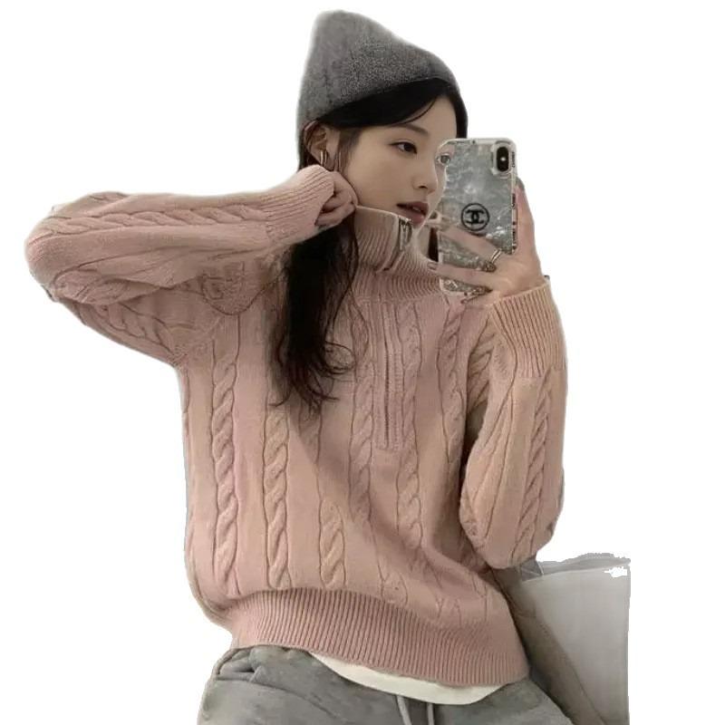 Thickened Retro Autumn and Winter New Knitted Sweater Thick Needle Twist Half Zipper Sweater Women's Coat Women's Trend