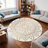 Bedruckter runder Teppich aus Flanell mit goldenem Mandala-Design für die Wohnkultur Weiche Bodenmatte Boho-Kunst-Thema Elegantes Interieur