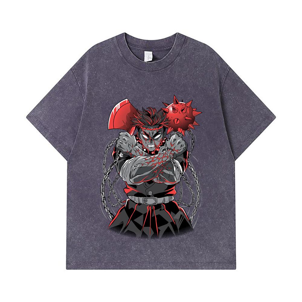 275 GSM Washed T-shirts 100% Cotton Demon Slayer V24 Gyomei Print Unisex Heavy Cotton T Shirt
