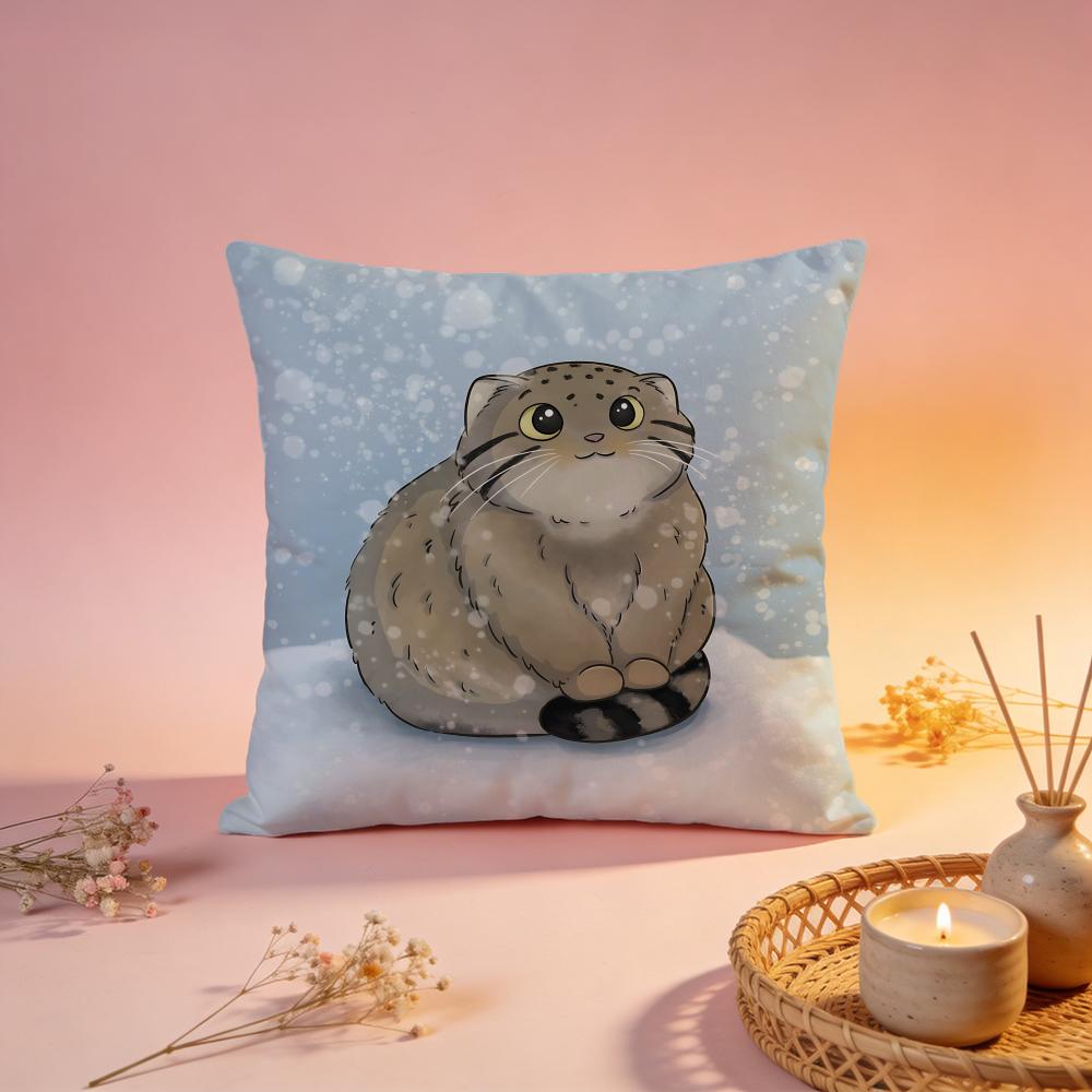 Fluffy Pallass Cat Art Cushion Cover Comfortable Durable Pillow Cover MultiScene for Home Office Car Sofa