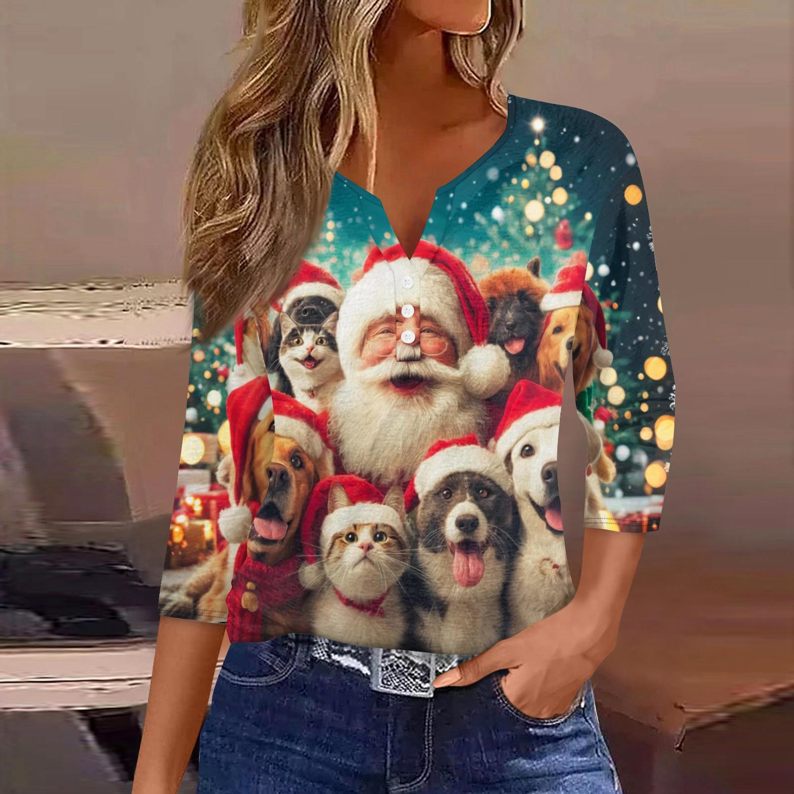 

Женская модная повседневная рождественская блузка с V-образным вырезом и рукавом три четверти, украшенная пуговицами XL киноварь