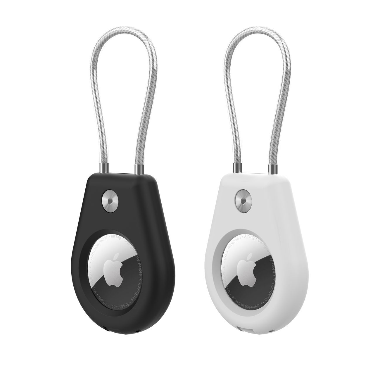 Hurtel WAT-43-0Y1S - Apple AirTag Beschermhoes - Stalen Kabel - Zwart en Wit - TPU Materiaal