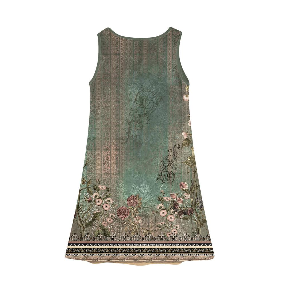Girl Summer Dress Sleeveless Printed Color Casual Dress