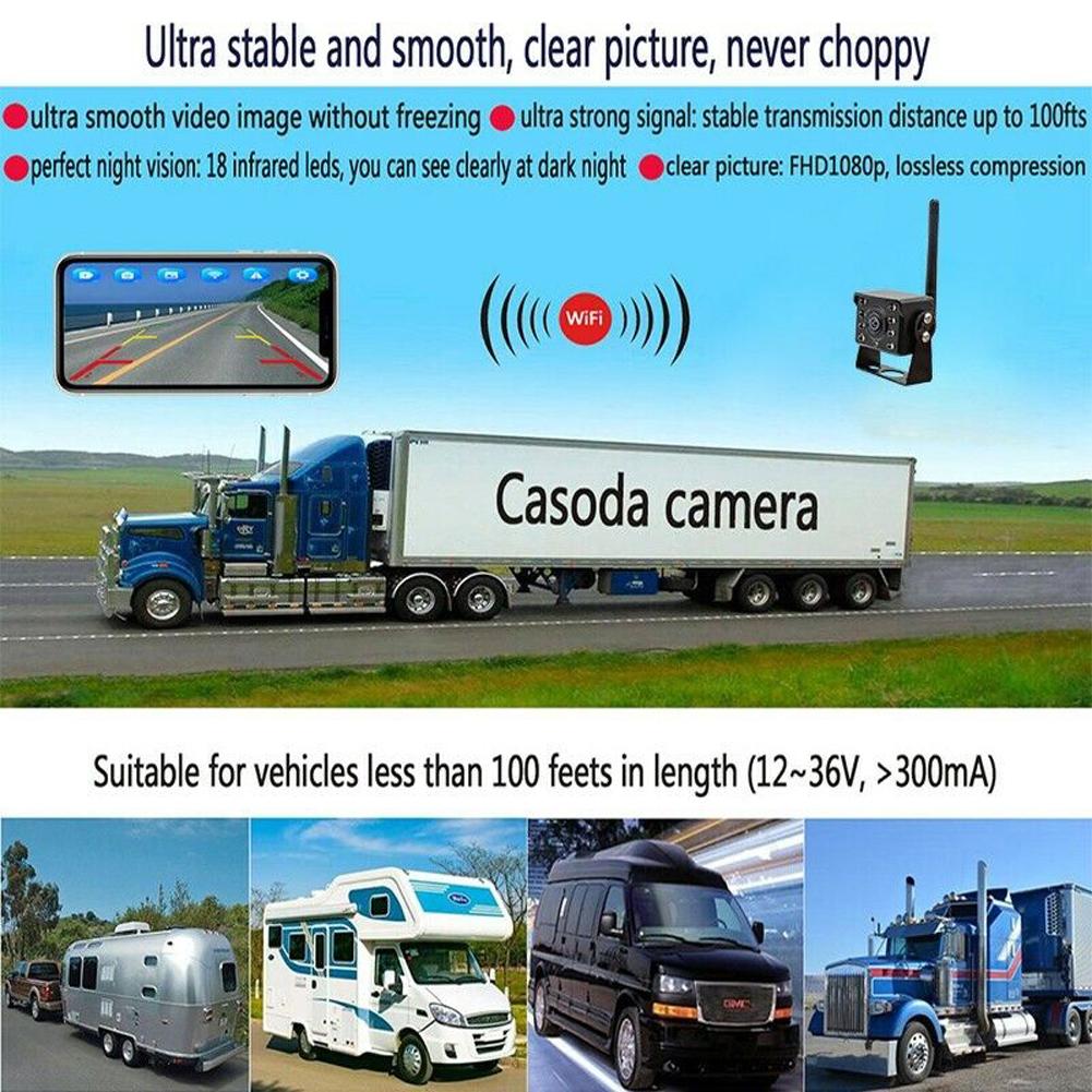 Car Visual Camera WiFi Wireless Rearview Mirror Vehicle Camera LED HD High Definition Rearview Camera Waterproof for Truck Bus