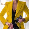 Women Suit Coat Lapel Long Sleeve Solid Color Suit Jacket Loose Fit Double Breasted Work Outwear Business Casual Wear