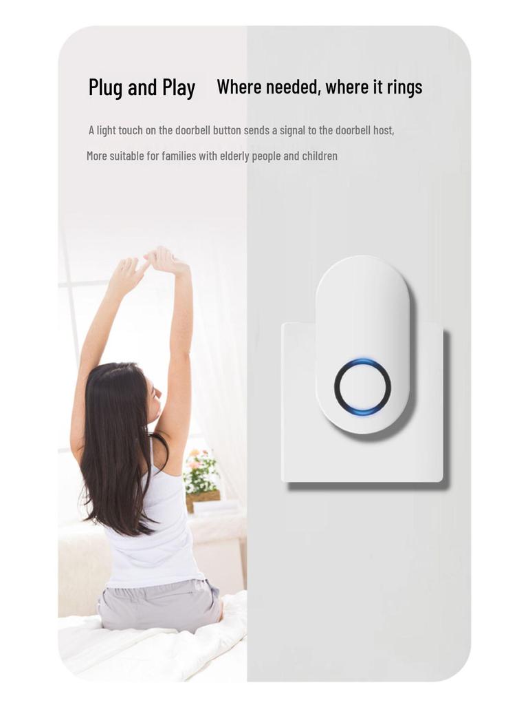 Wireless Self-Powered Waterproof Doorbell with Long Range and High Volume for Homes and Elderly Paging