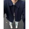 Men's Dark Blue Retro Knit Cardigan with Turn-Down Collar - Versatile Casual Sweater for Autumn and Winter