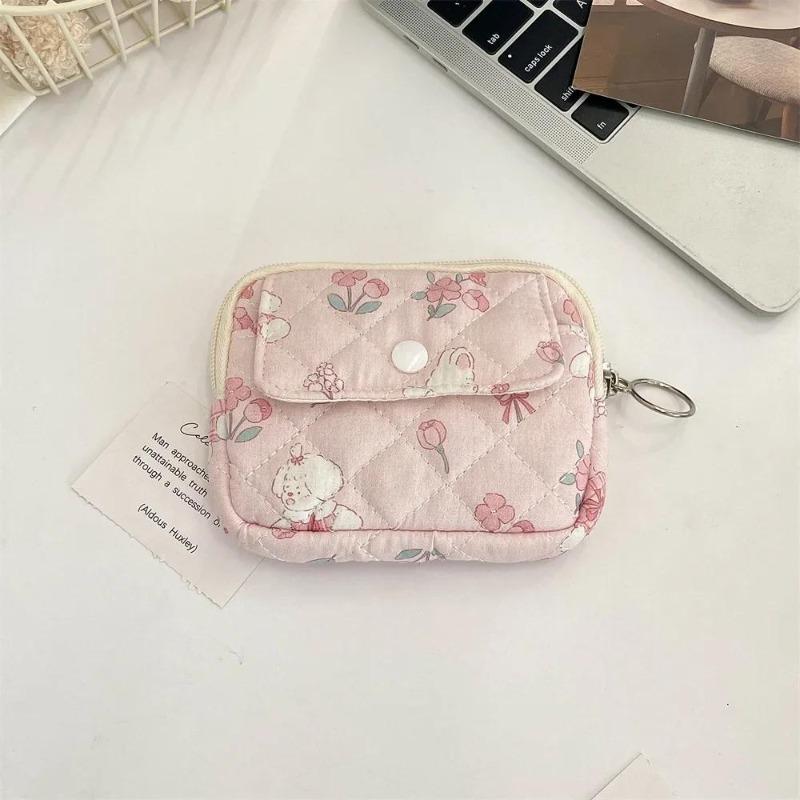 Cute Cartoon Floral Quilting Document Storage Bag Card Wallet Coin Purse ID Card Holder Driver's License Holder Badge Holder