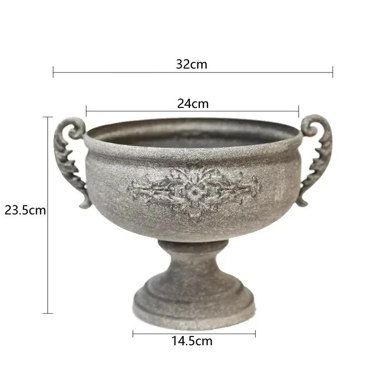 Trophy Shape Retro Style Ironwork Vase Home Villa Garden Balcony Plant Flower Pot Living Room Desktop Decorate Ornaments