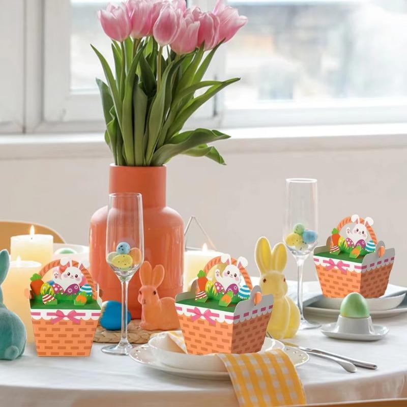 10 Pack 3D Bunny Design Easter Gift Boxes With Handles Adorable Easter Egg Print Candy Cookie Containers For Spring Party Favors