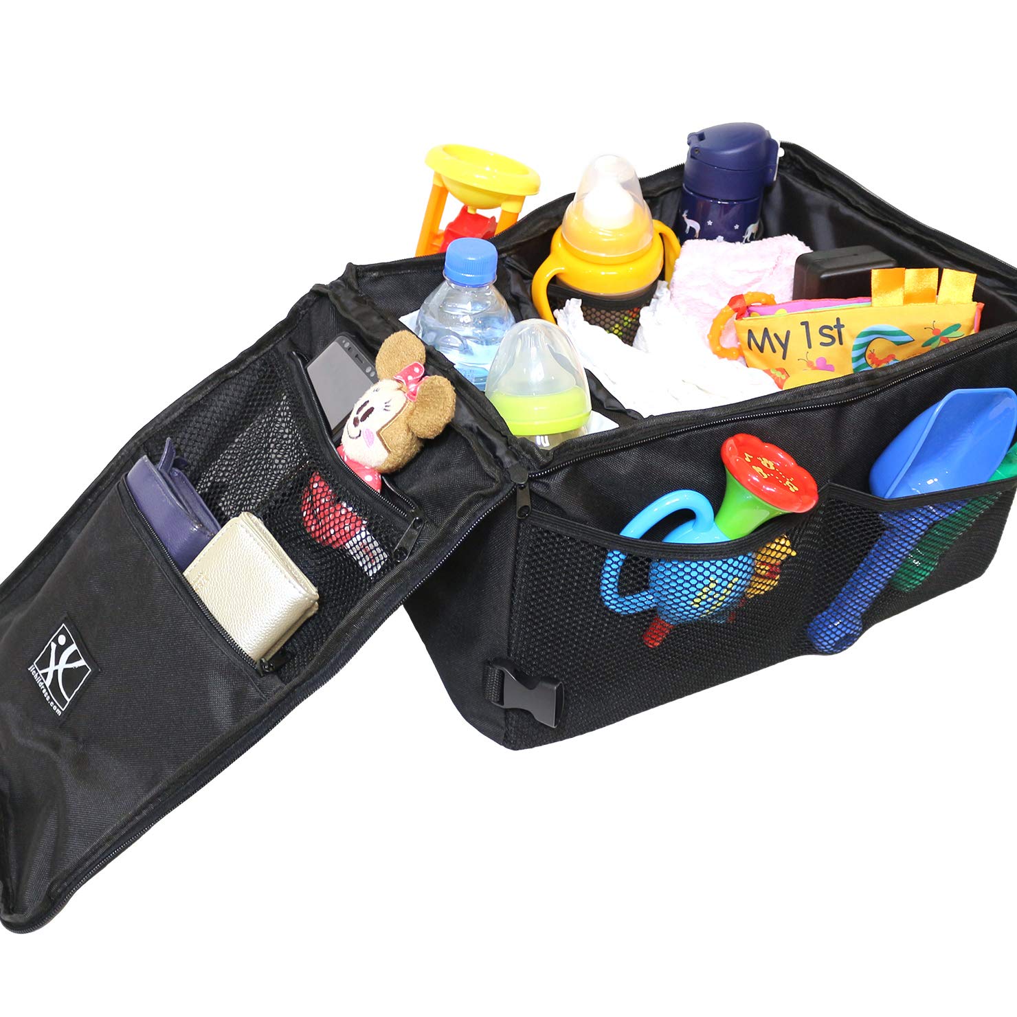 

Car storage box for children, drink holder, accessory compartment, backseat