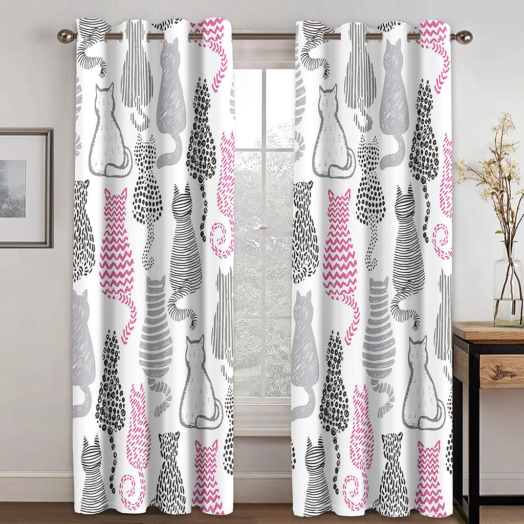 Levné Kreslené Vtipné Kočky Vlastní Dětské 2 Kusy Doprava Zdarma Tenké Závěsy do Obývacího Pokoje Ložnice Dětské Okenní Závěsy