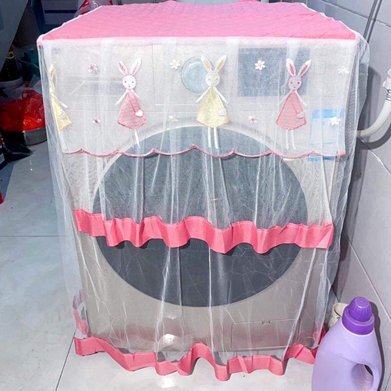 1PC Polyester Universal Dust Cover Embroidery Washing Machine Cover Home Supplies Drum Type Washing Machine Transparent