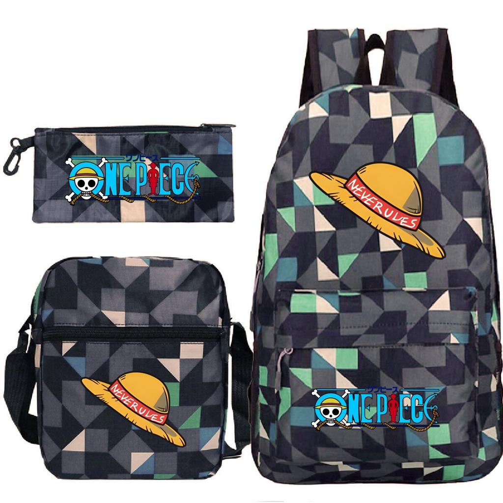 New Animation One Piece Printed Backpack for Primary and Secondary School Students Large Capacity School Bag Combination Three-piece Set