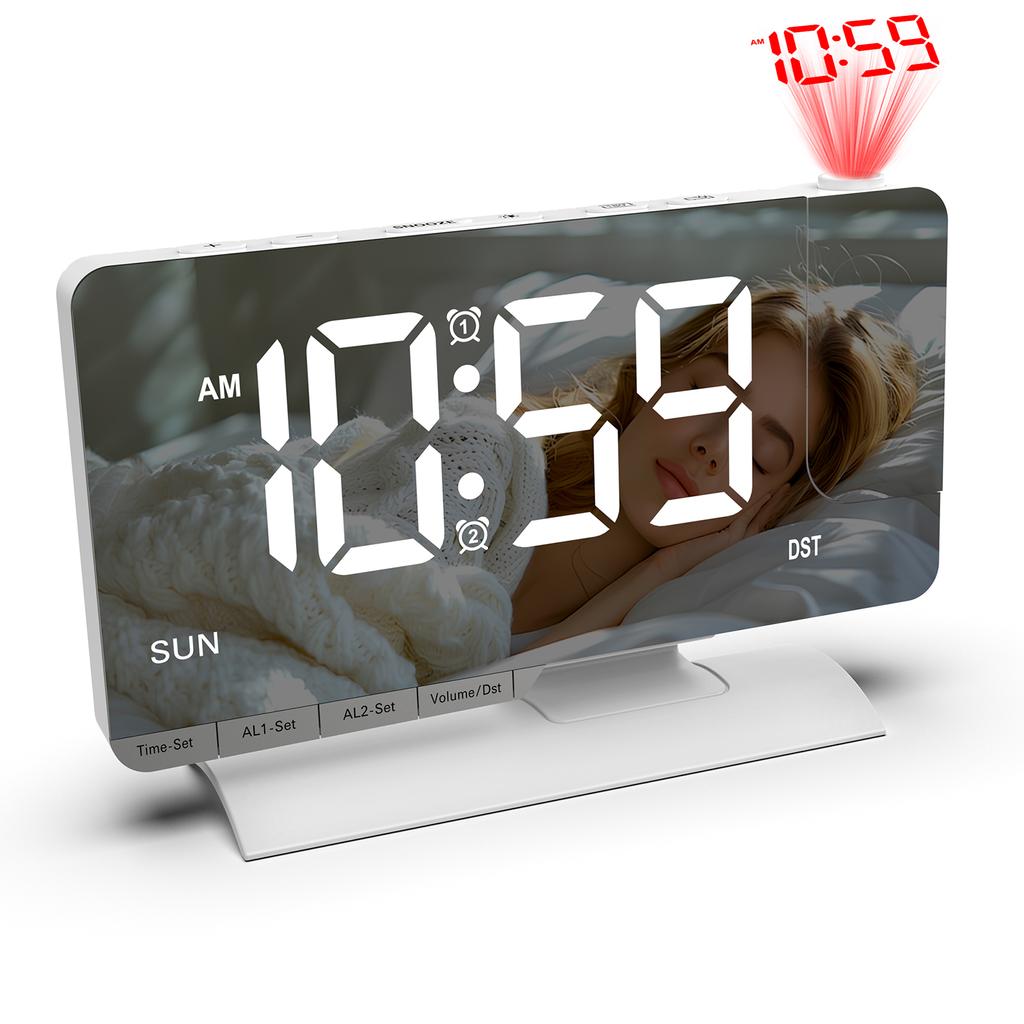 LED Digital Alarm Clock with Time Projection, Dual Alarms, USBCelsiusType-C Charging Ports, 6-  Dimmable, Daylight Saving Time (DST), Snooze