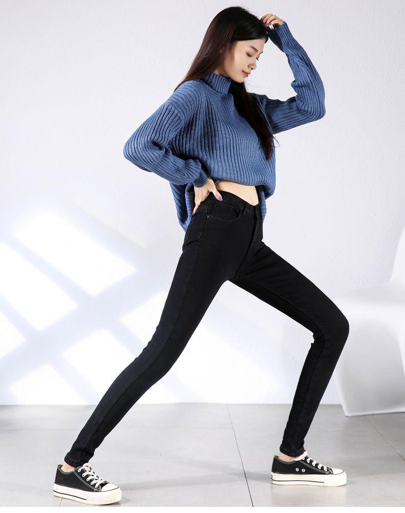 Women's Black High Waist Velvet Skinny Pants - Autumn/Winter Warm Pencil Leggings