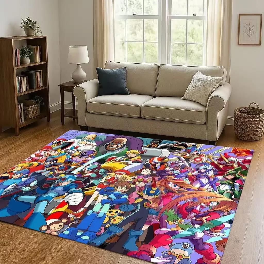 3D Retro Game Rockman Mega Man Living Room Non-Slip Area Rug Soft Carpet for Bedroom Playroom Sofa,Easy Clean Home Decor Doormat