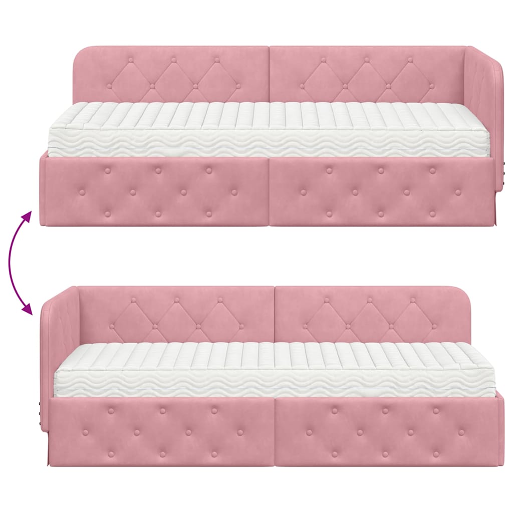 Corner Bed Frame Pink 80 X 200 Cm Velvet