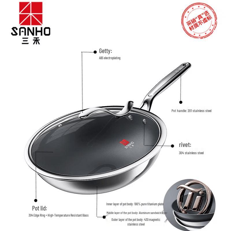 Sanhe 32cm Titanium Non-Stick Wok