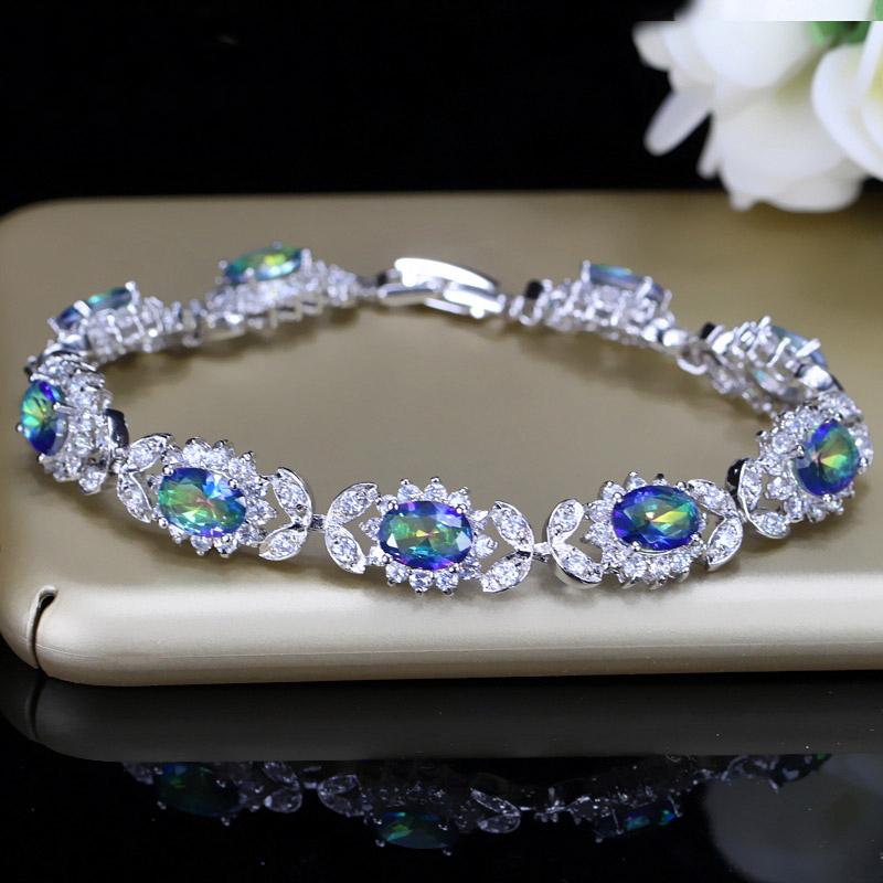 

WWJ Роскошные теннисные браслеты с цирконием и радужным радугой в виде мистического цветка синий