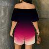 Women Plus Size Off Shoulder Short Sleeve Galaxy Marble Print Romper Loose Fit Side Pockets