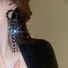 Diamond-set round long fringed earrings, personalized exaggerated dark wind earrings, high-end earrings.
