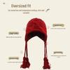 Women's Handmade Red Wool Tassel Hat - Warm Ear Protection for Autumn & Winter, Korean Fashion