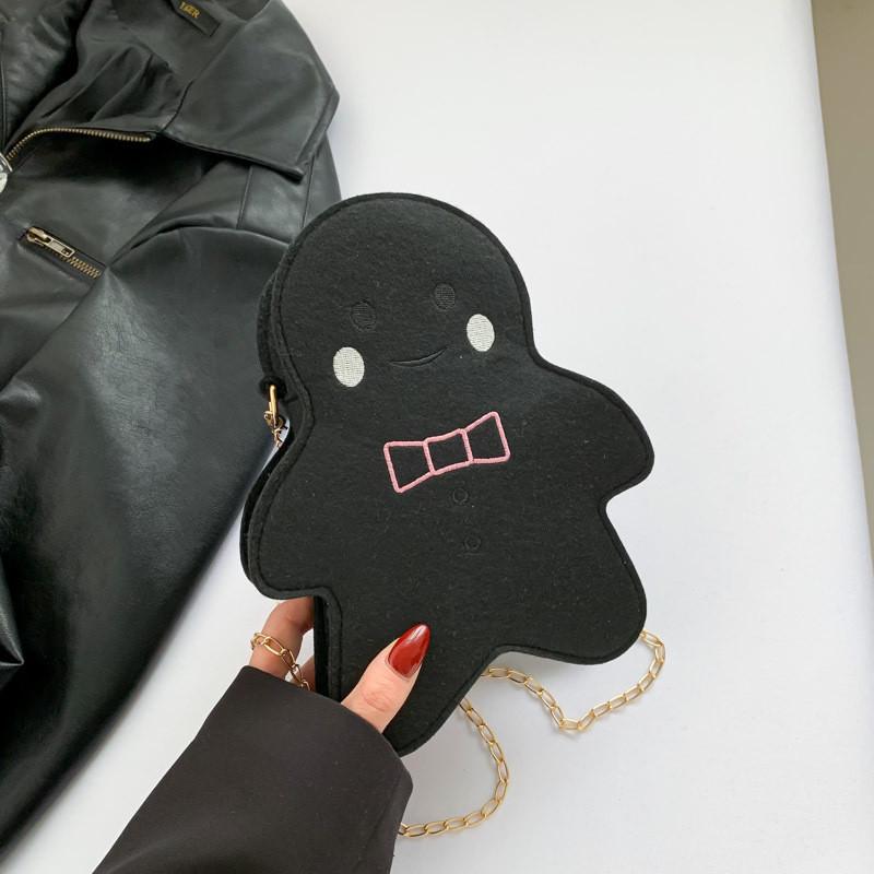 

Adorable Cartoon Doll Shoulder Bag For Women Stylish Chain Crossbody Bag In Black Orange Green Magenta Khaki And Brown чёрный