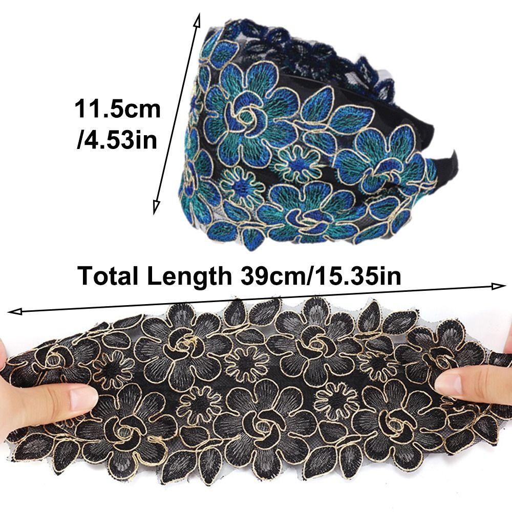 Ins Wide Side Lace Mesh Hair Band Flowers Elastic Women Lace Hairbands Non Slip Hollow Pattern Hair Hoop Hair Accessories