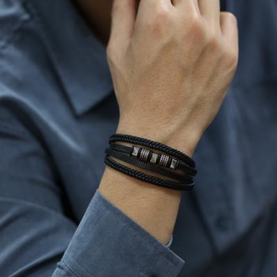 Hand-woven Multi-layer Stainless Steel Men's PU Leather Bracelet Man Jewelry Accessory