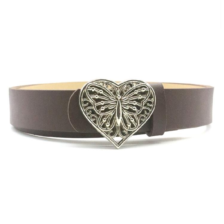 

Simple PU Belt for Women Girl with Love Heart Butterfly Buckle Popular Waist Belt Adjustable Waistband for Dress Pants кавовий