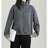 Stand-up Collar Velvet Half-zip Sweatshirt for Women Autumn and Winter New Thickened Warm Plaid Splicing Top