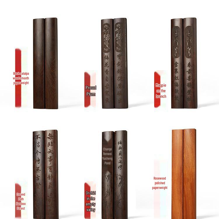 Liupin Hall Black Catalpa Wood Calligraphy Paperweight Pair – 30cm, Beginner Size.