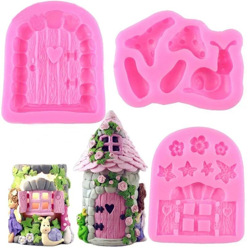 New Creative Styling Handmade Mold Fairy Door Combination Snail Mushroom Sugar Cake Silicone Decoration Accessories Cake Tools