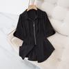 Ladies Irregular Zipper Short-sleeved Shirt Plus Size  Slim Waist Blouse