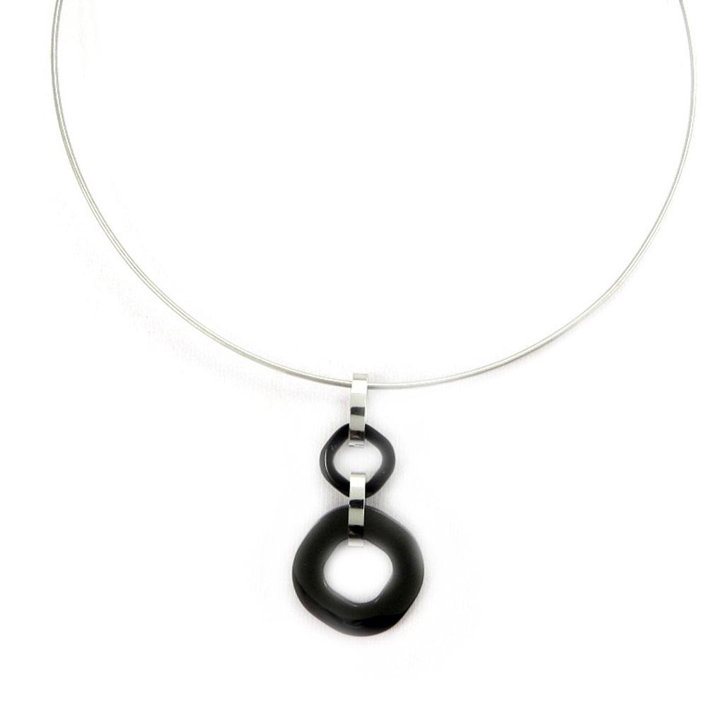 Les Trésors De Lily [L6703] - Colier din oțel argintiu negru „Coreografie” (ceramică)