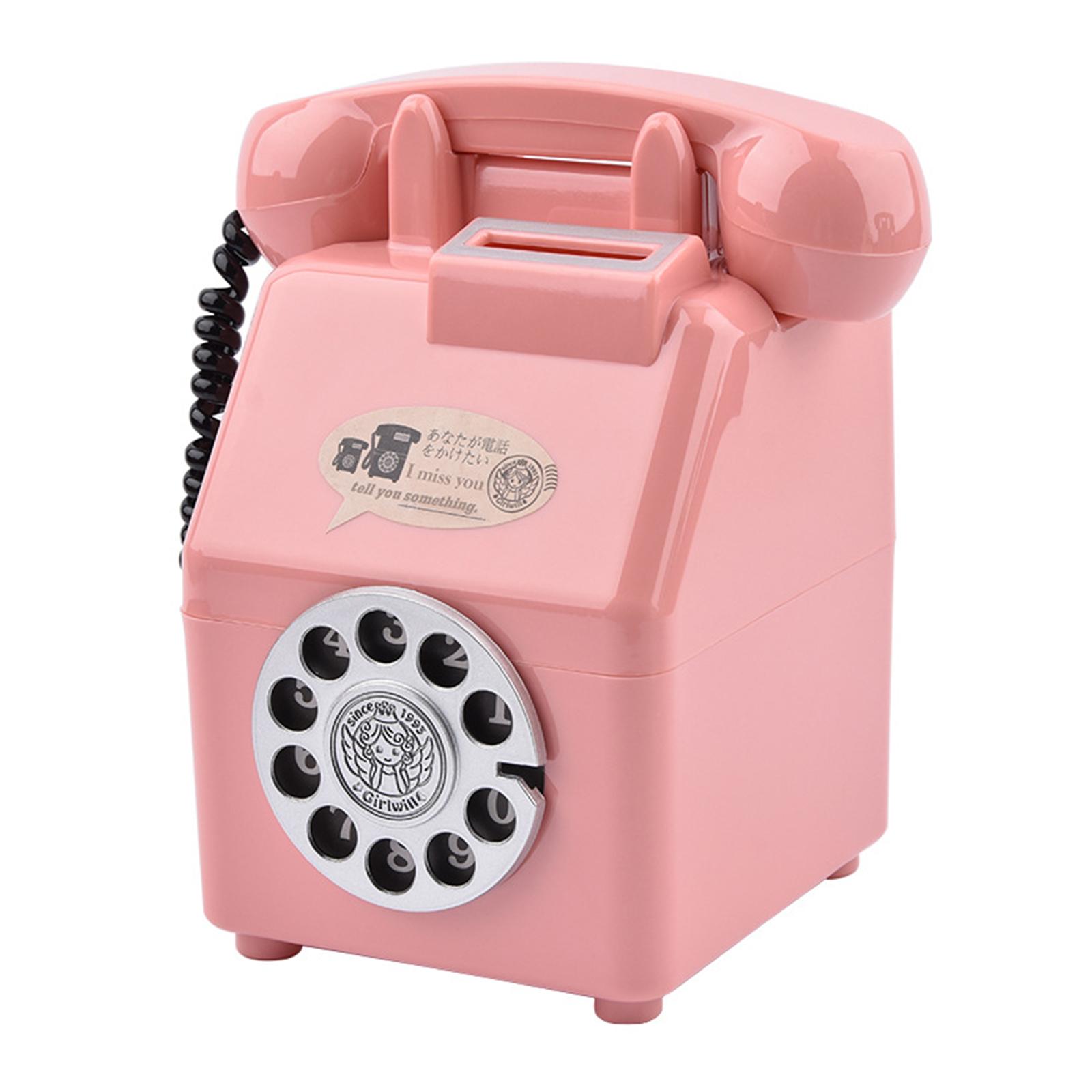 

Retro Telephone Piggy Bank Home Decor Coin Bank Phone Money Saving Box for Festival Christmas Home Living Room Adult Kids розовый