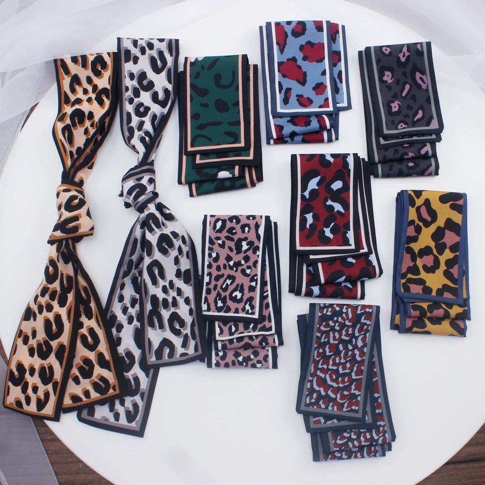 Korean Leopard Printed Skinny Scarf Women Soft Double Sided Neckerchief Hairband Lady Headband Bagscarf Female Neck Tie