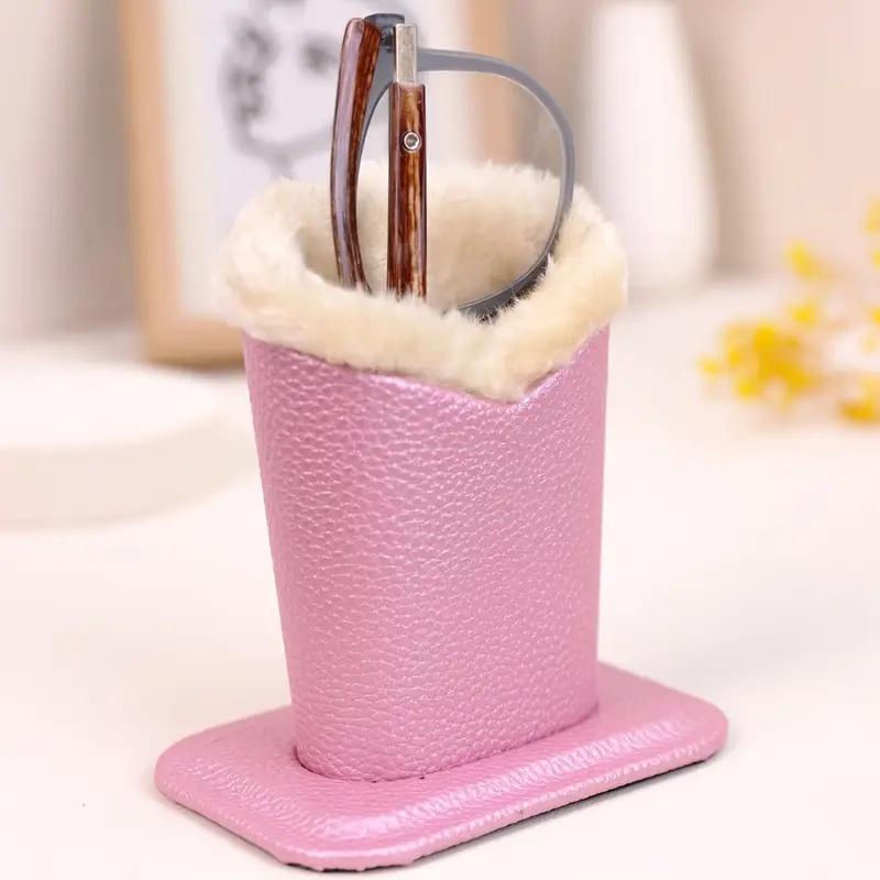 Plush Lined Eyeglass Holder Stand - Protective Desk or Nightstand Organizer Case for Secure Glasses & Sunglasses Storage