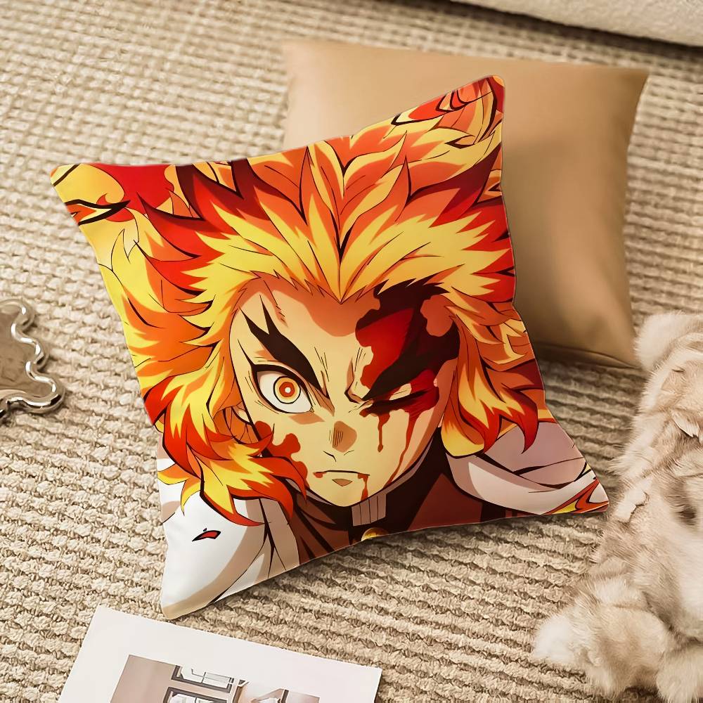 R-Rengoku Kyoujurou Pillow Case Anti-dustmite Pillowcase Invisible Zipper Silky Short Plush Sofa Cushion Cover
