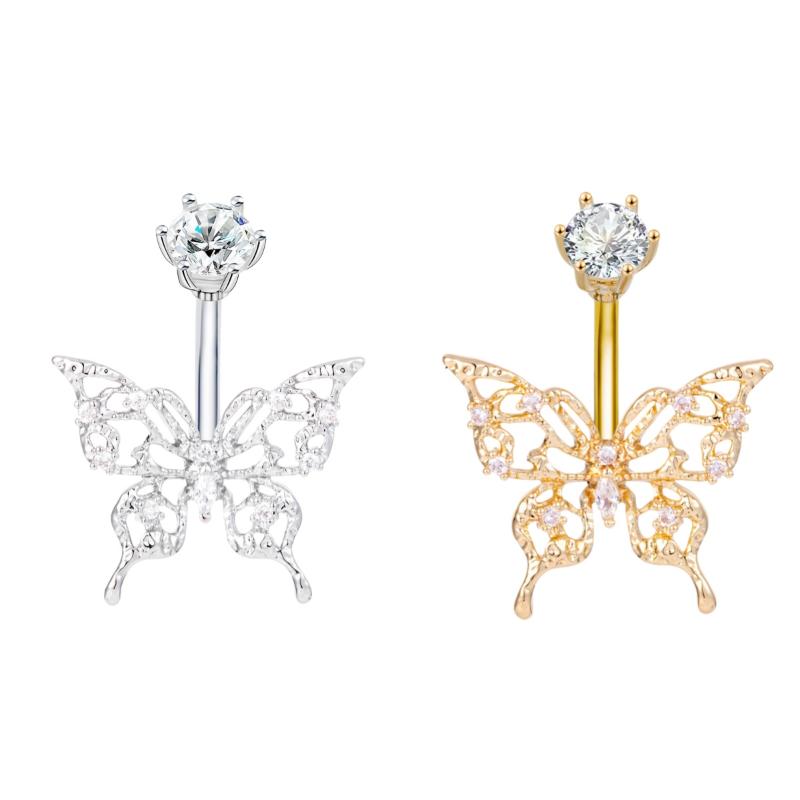 Anneau de nombril Cœur Doux avec Nœud pour Femmes Anneau de Nombril Papillon Zircon Brillant Bijoux Accessoires Piercing Corporel Sexy Cadeau