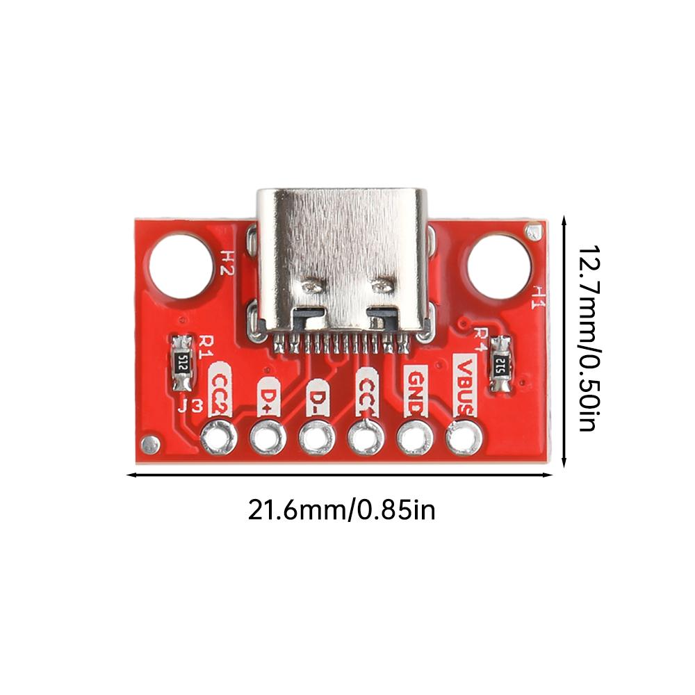 5PCS TYPE-C Female Base Test Module 16P To 2.54 High Current Power Conversion Board Red FR-4 Fiberglass Board USB3.1 with Pin