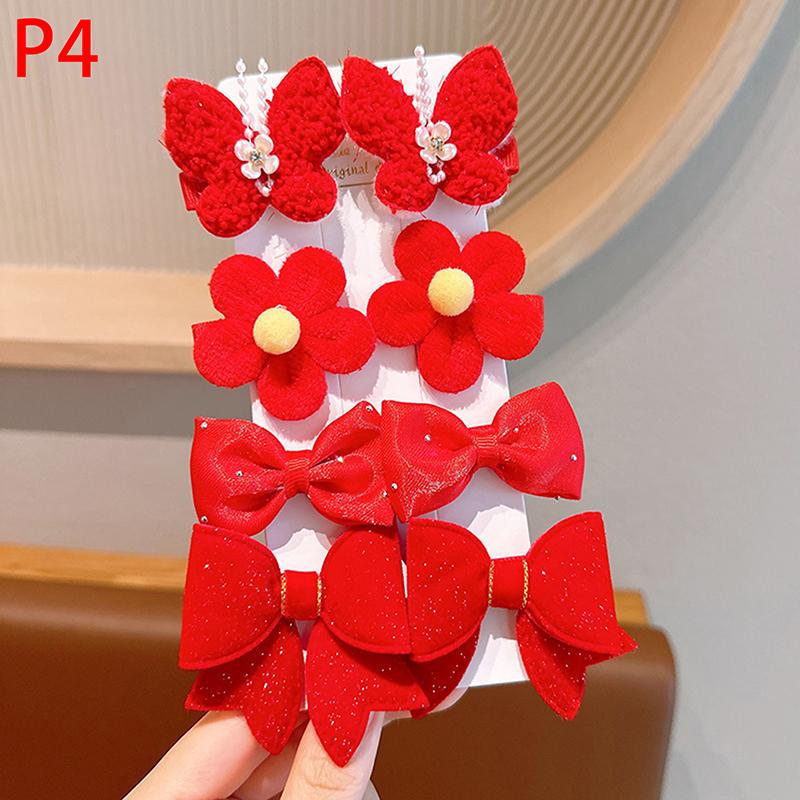 8Pcs/Set Kids Red Bows Hair Clips For Baby Girls Handmade Ribbon Bowknots Hairpins Barrettes  Year Christmas Hair Accessories