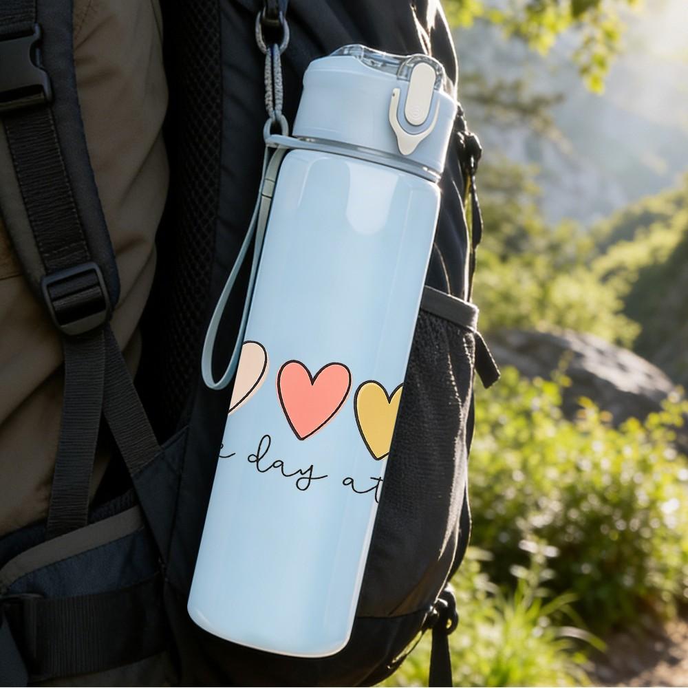 1PC Multicolor Pastel Small Hearts Print 750ml Color Plastic Sports Water Bottle Leakproof Flip Straw Lid Suitable for Sports Office Home Use