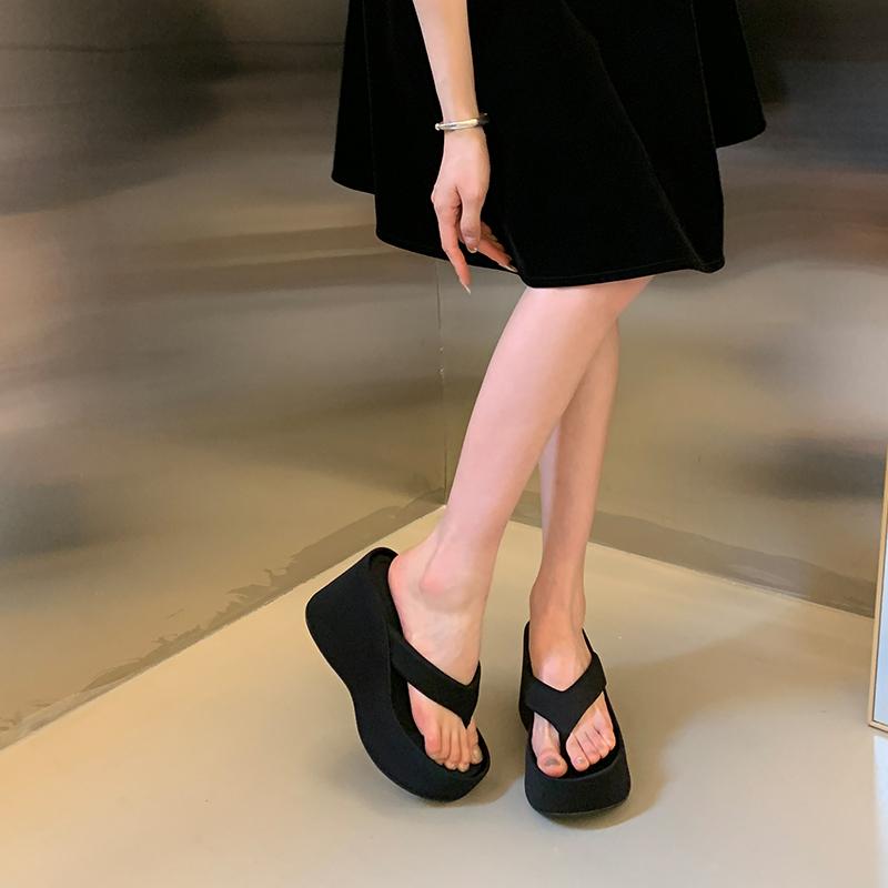 Fashion Women's Clip Toe Wedge Flip Flops 2025 Summer Chunky Platform Beach Sandals Woman Thick Sole High Heeled Slippers Slides
