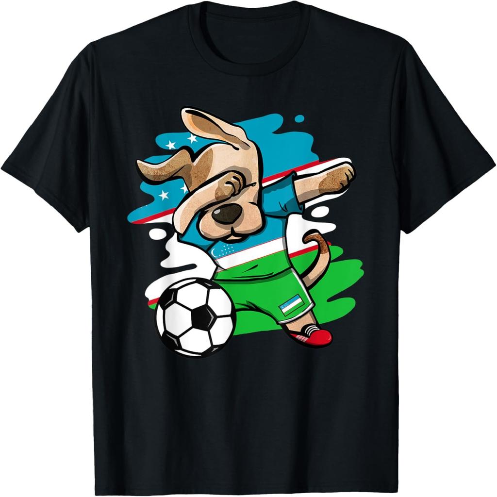 Dabbing Dog Uzbekistan Soccer Fans Jersey Uzbekistani Flag Men Women Kids T-Shirt(1)