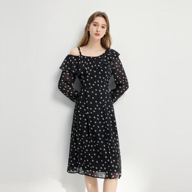 

Qiu Shui Yi Ren Women s Ruffled Collar Midi Dress L