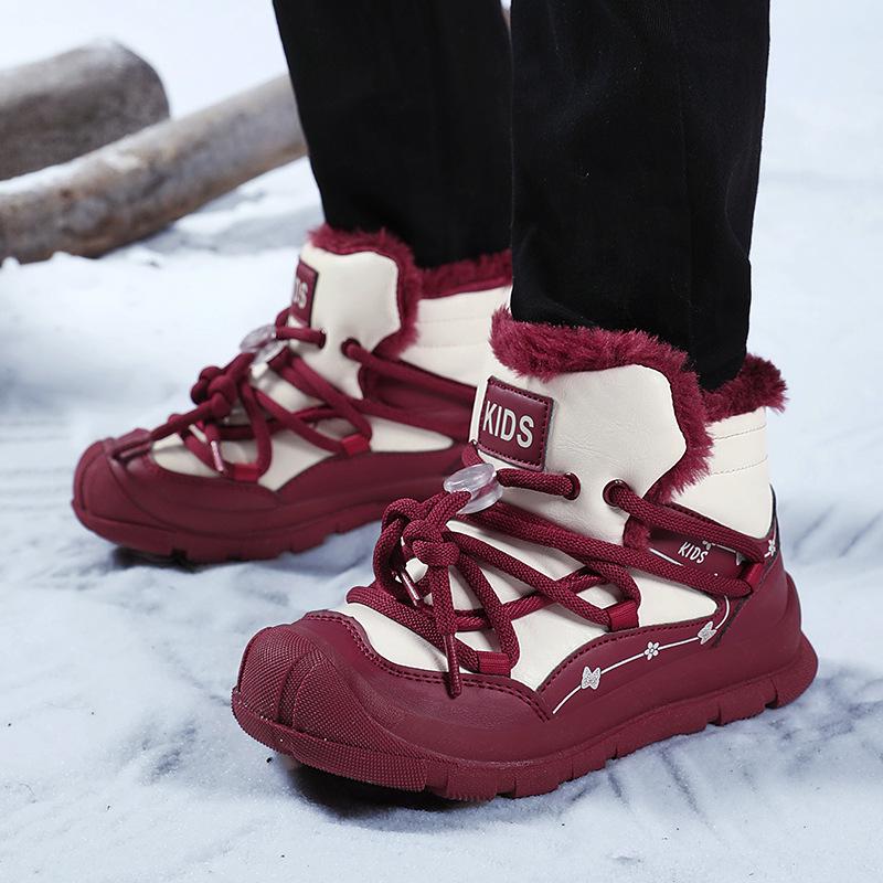 Autumn/Winter Fur-Lined Kids' Cotton Snow Boots - Warm Mid-High Top for Boys & Girls