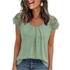 Women's Fashionable Casual Lace Sleeve Hollow Short Sleeved Round Neck T-Shirt Top